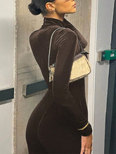 Women Casual Solid Color Stand Collar Long Sleeve Jumpsuit, Autumn & Winter